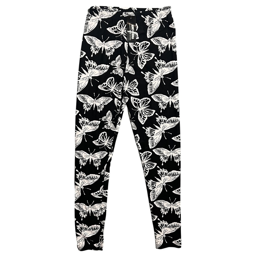 Agnes &‎ Dora Women's S/M Black White Butterfly Print Soft Stretchy Leggings